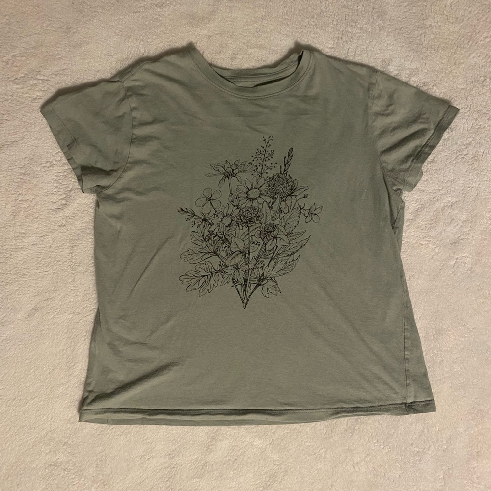 Botanical Print Women's Tee - Olive